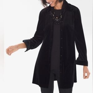 Chicos Velvet Travelers Black Tunic Top Size Large Button Up Lagenlook New